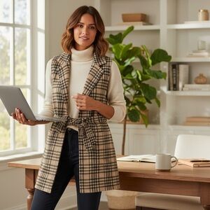 Adrienne Vittadini Beige Plaid Vest